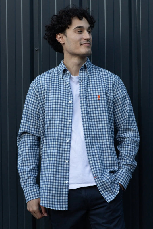 Chemise à Carreaux en Coton Brossé « Caen » La 5ème Homme