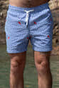 Short De Bain Homme Court Rayé - Tissu Séchage Rapide Nylon - Doublure Mesh - Taille Élastique Avec Cordon - Pour Plage, Piscine, Surf - 14