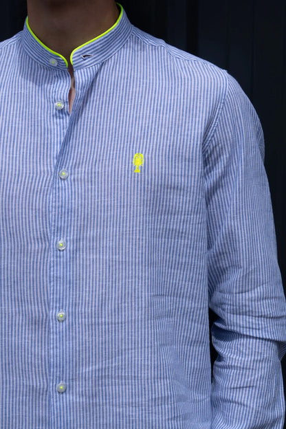 Chemise Col Mao Rayée en Lin La 5ème Homme 
