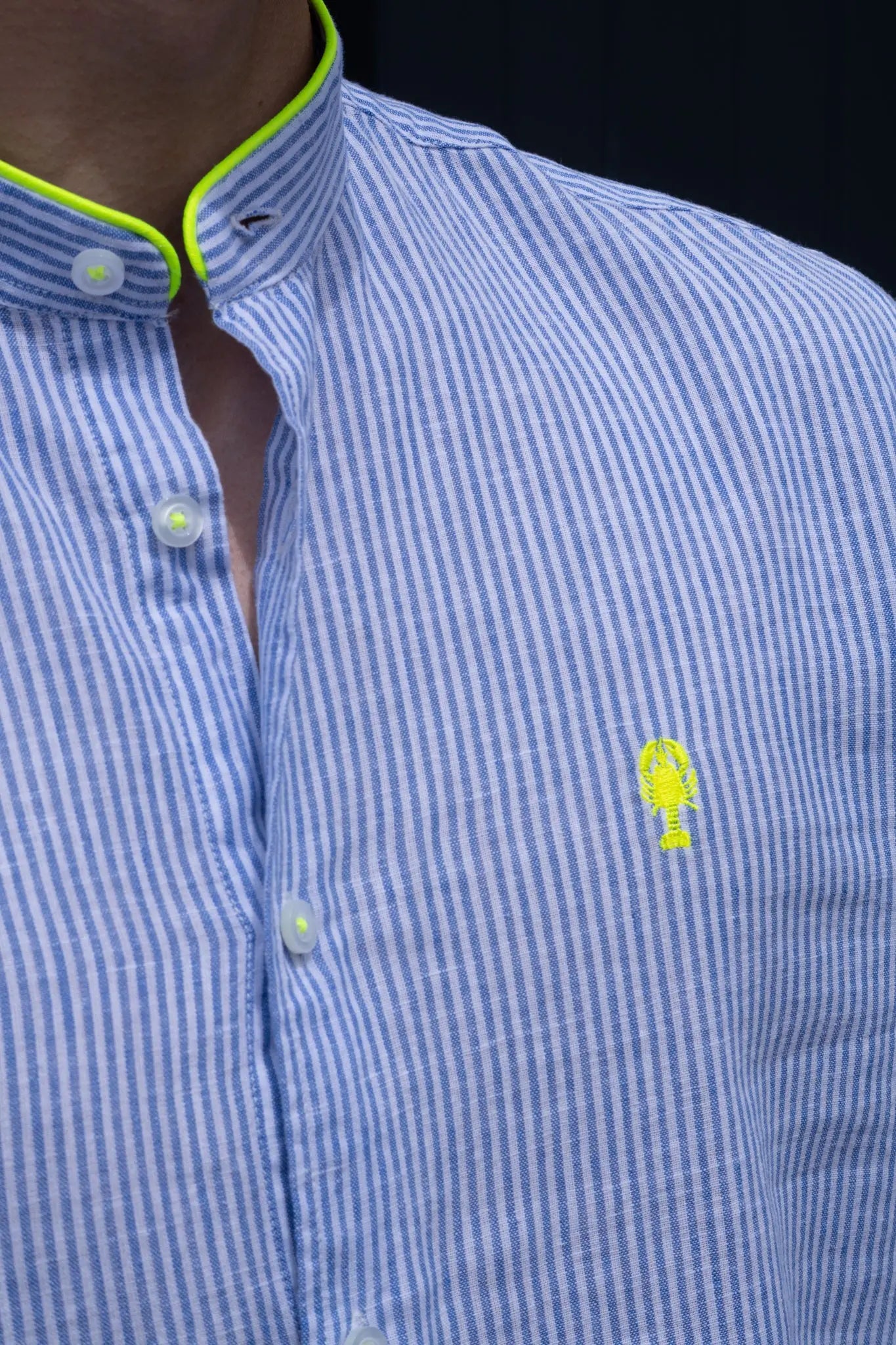 Chemise Col Mao Rayée en Lin La 5ème Homme 