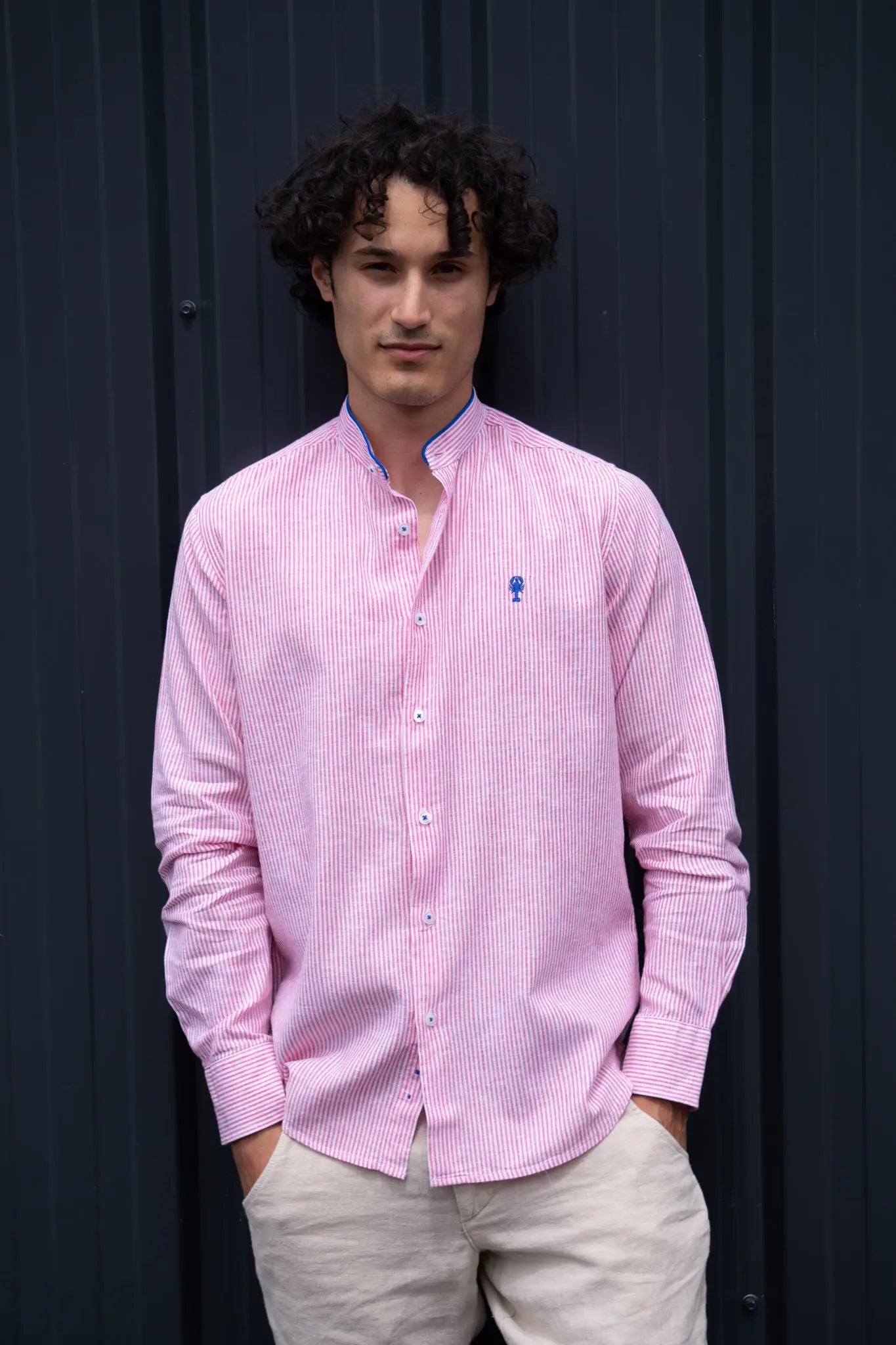 Chemise Col Mao Rayée en Lin La 5ème Homme 