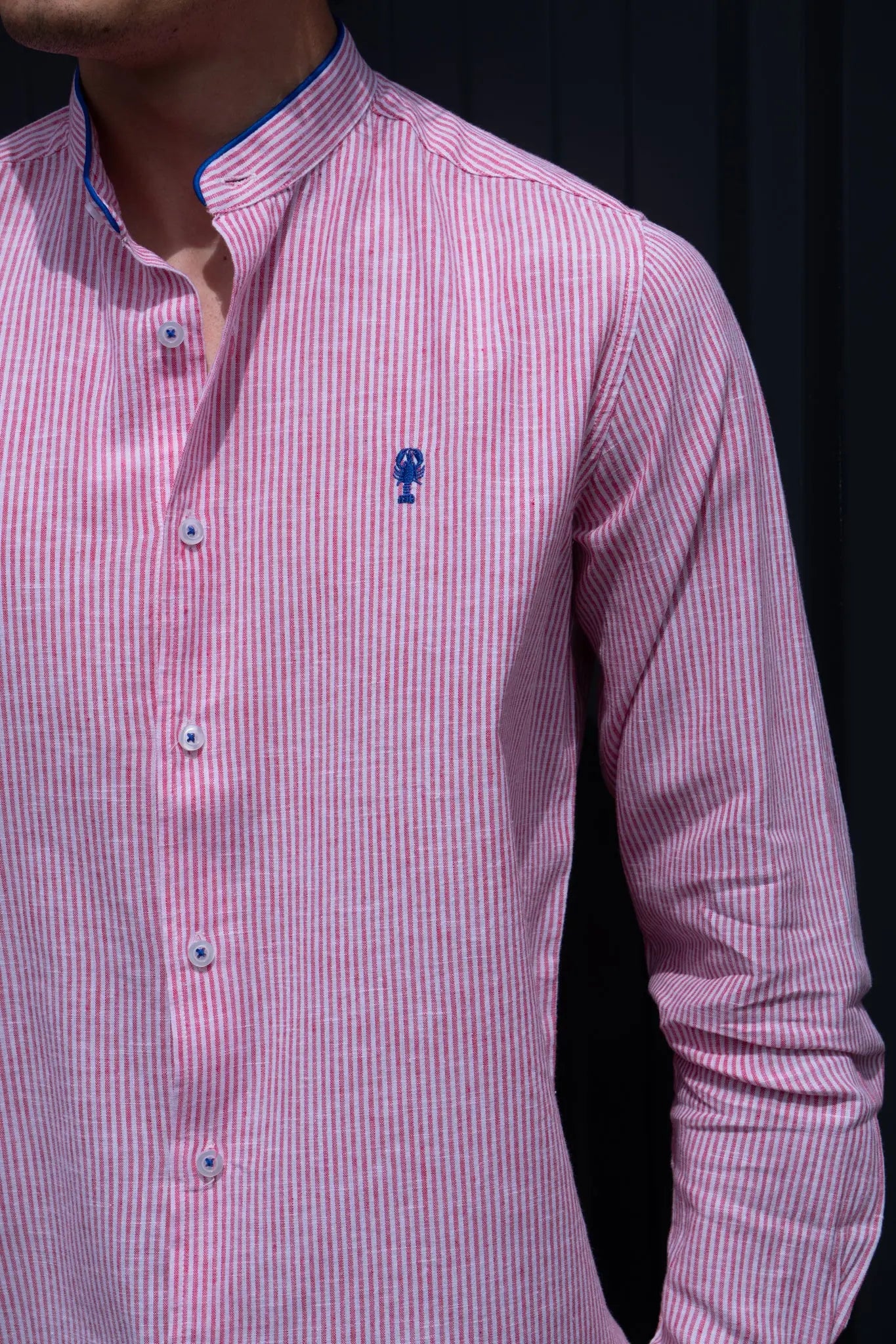 Chemise Col Mao Rayée en Lin La 5ème Homme 
