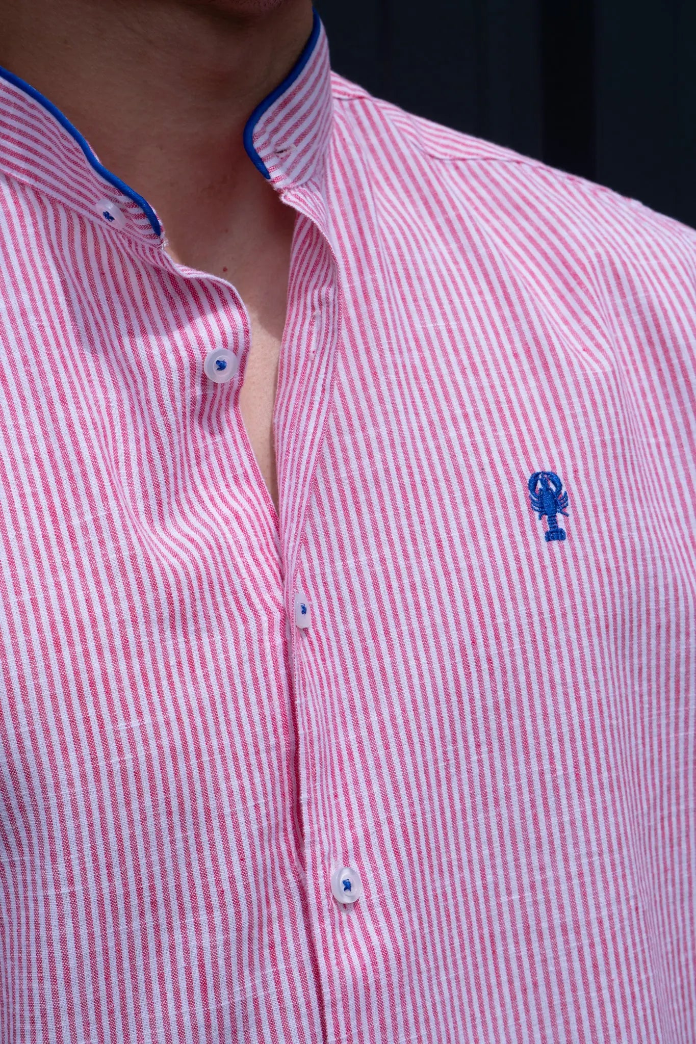 Chemise Col Mao Rayée en Lin La 5ème Homme 
