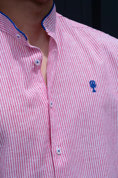 Chemise Col Mao Rayée en Lin La 5ème Homme 